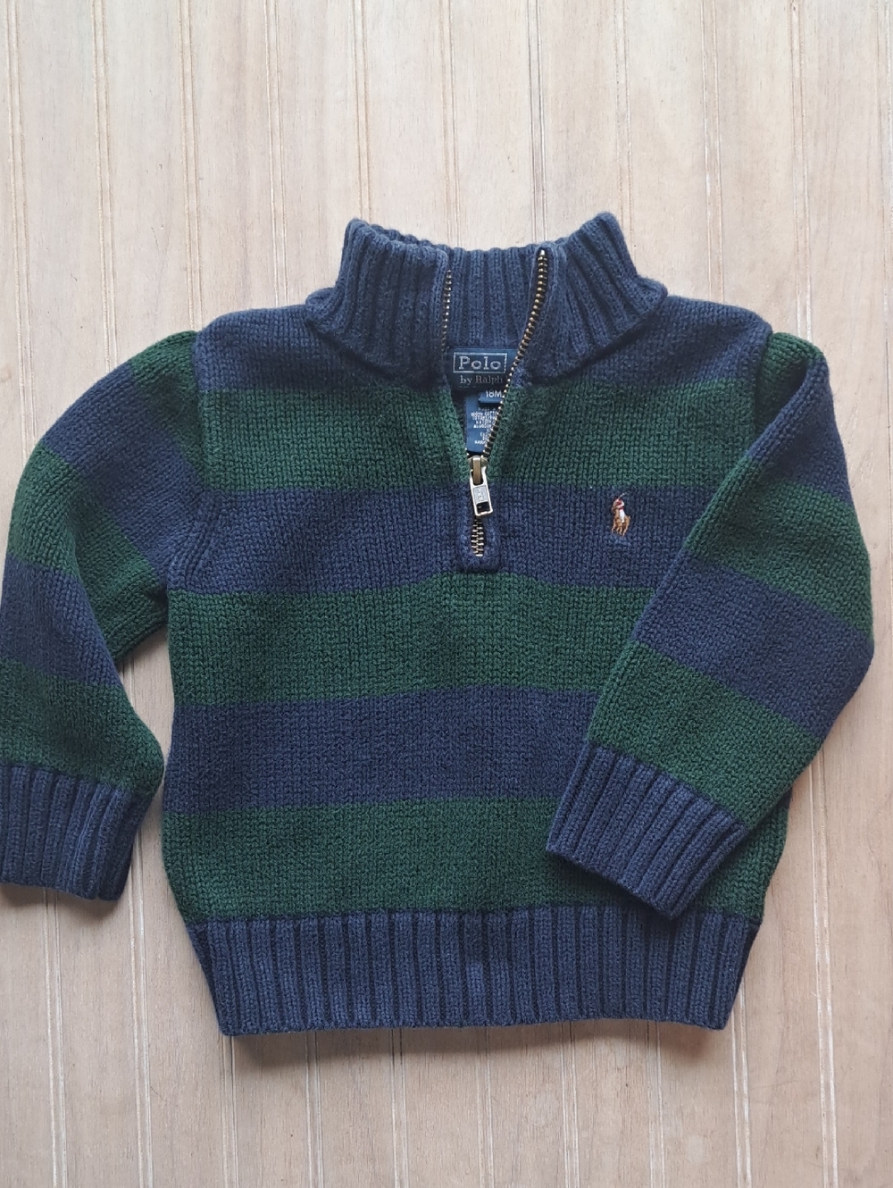 Polo Ralph Lauren Classy Chunky Knit Striped Quarter Zip 100% Cotton Sweater